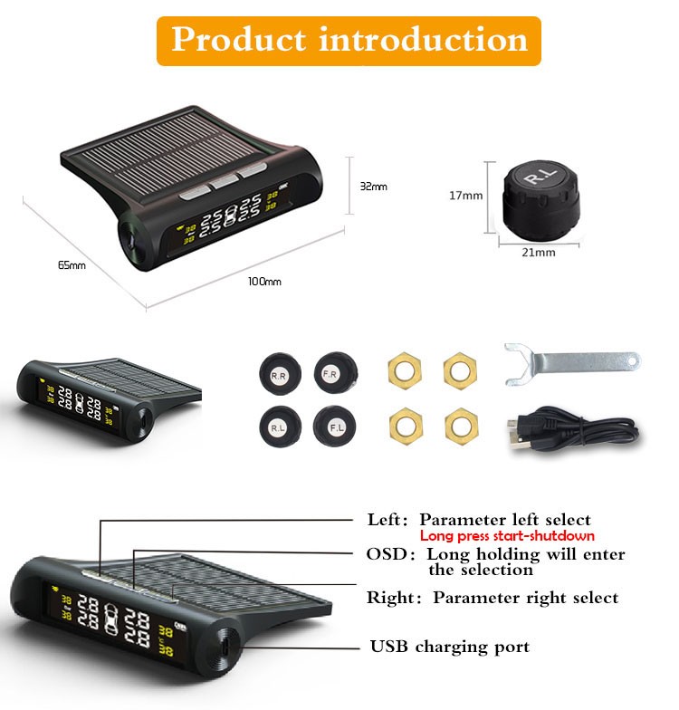 External wireless Real-time Car Tire Pressure Monitoring System Solar TPMS FY002