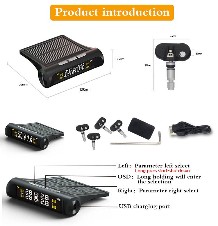 Internal Real-time wireless Car Tire Pressure Monitoring System Solar TPMS FY001